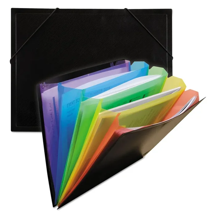 C-Line® Rainbow Document Sorter/Case, 5″ Expansion, 5 Sections, Elastic Cord Closure, Letter Size, Black/Multicolor