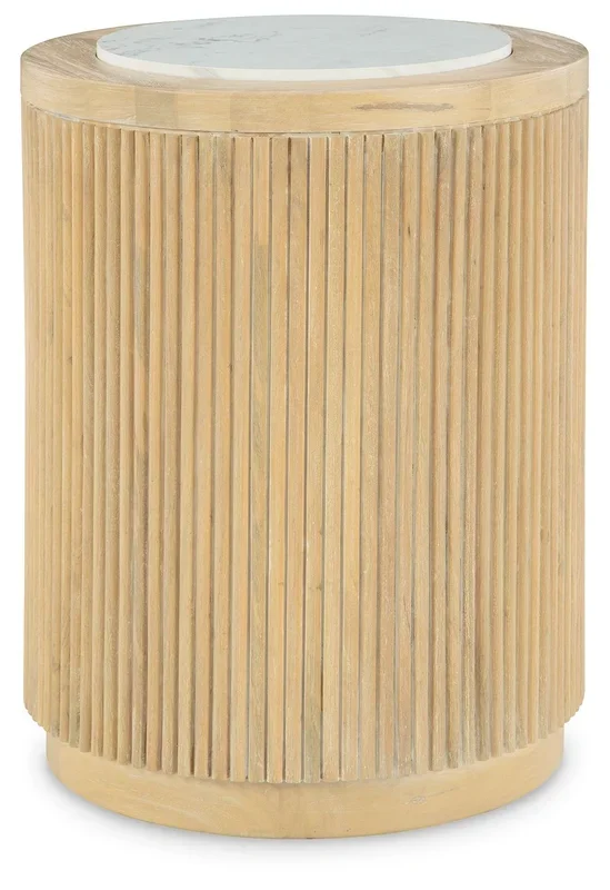 Camdill – Round End Table – Light Brown / White