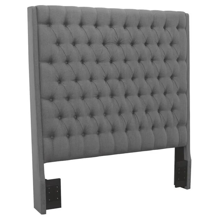 Camille Upholstered Queen Panel Headboard in Gray with Button Tufting, Plush Cushioned Fabric, Straight Silhouette for Modern Bedroom Style