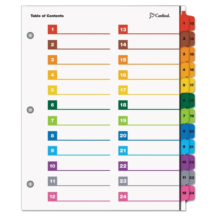Cardinal® Onestep Printable Table Of Contents And Dividers – Double Column, 24-Tab, 1 To 24, 11 X 8.5, White, 1 Set
