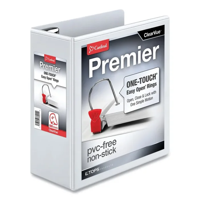 Cardinal® Premier Easy Open Clearvue Locking Slant-D Ring Binder, 3 Rings, 4″ Capacity, 11 X 8.5, White