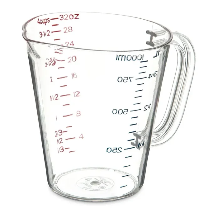 Carlisle Commercial Measuring Cup, 1 qt, Plastic, Clear