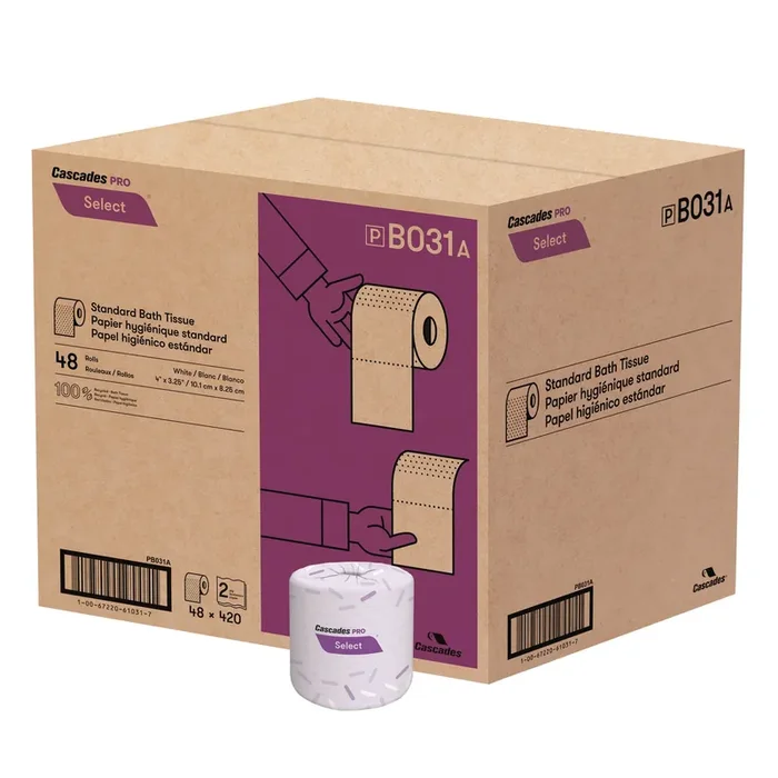 Cascades PRO Select Standard Bath Tissue, 2-Ply, White, 4 x 3.25, 420 Sheets/Roll, 48 Rolls/Carton