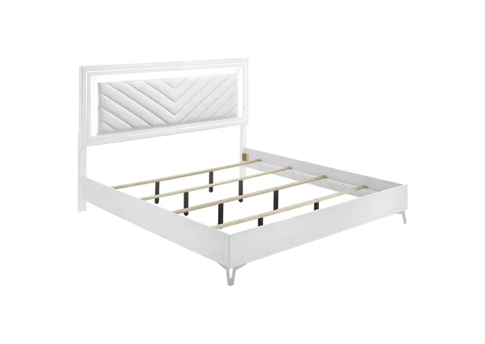 Cassia Eastern King LED Panel Bed White High Gloss