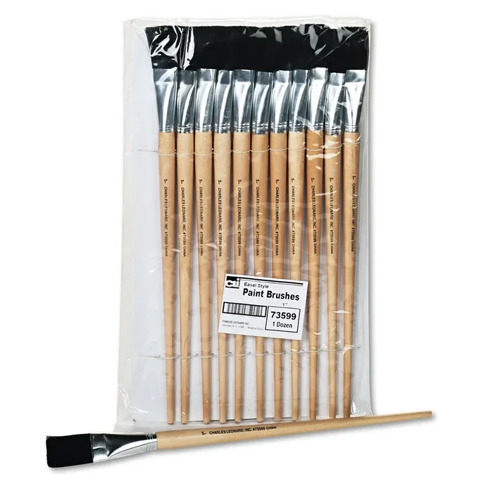 Charles Leonard® Long Handle Easel Brush, Size 22, Natural Bristle, Flat Profile, 12/pack