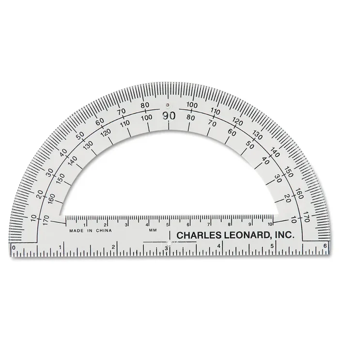 Charles Leonard® Open Center Protractor, Plastic, 6″ Ruler Edge, Clear, Dozen