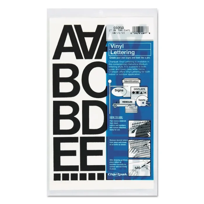 Chartpak® Press-On Vinyl Letters And Numbers, Self Adhesive, Black, 2″h, 77/pack