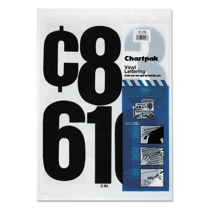 Chartpak® Press-On Vinyl Numbers, Self Adhesive, Black, 6″h, 21/pack