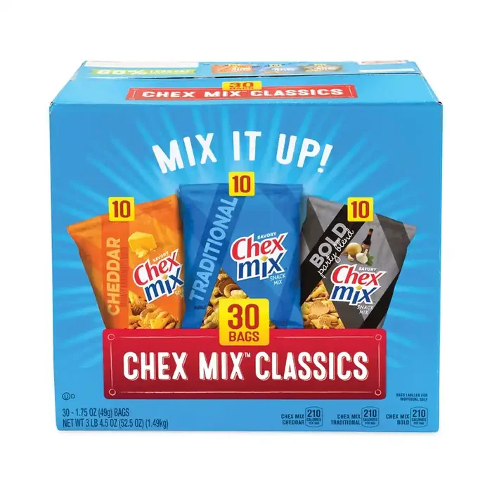 Chex Mix® Varieties, Assorted Flavors, 1.75 oz Pack, 30 Packs/Carton