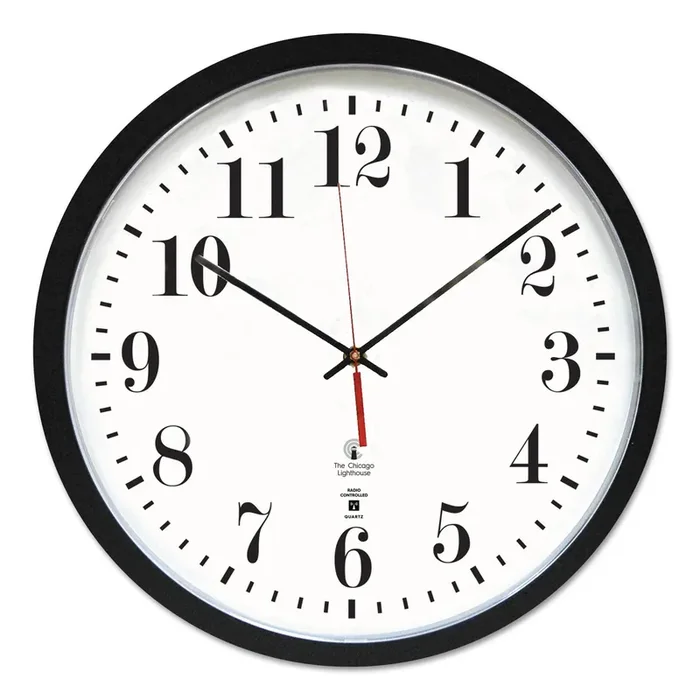 Chicago Lighthouse Black Atomic Contemporary Clock, 16.5″ Overall Diameter, Black Case, 1 Aa (sold Separately)