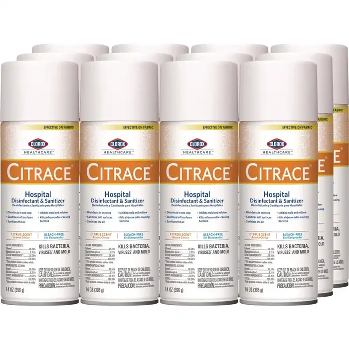 Clorox Healthcare® Citrace Hospital Disinfectant and Sanitizer, Citrus, 14 oz Aerosol Spray, 12/Carton