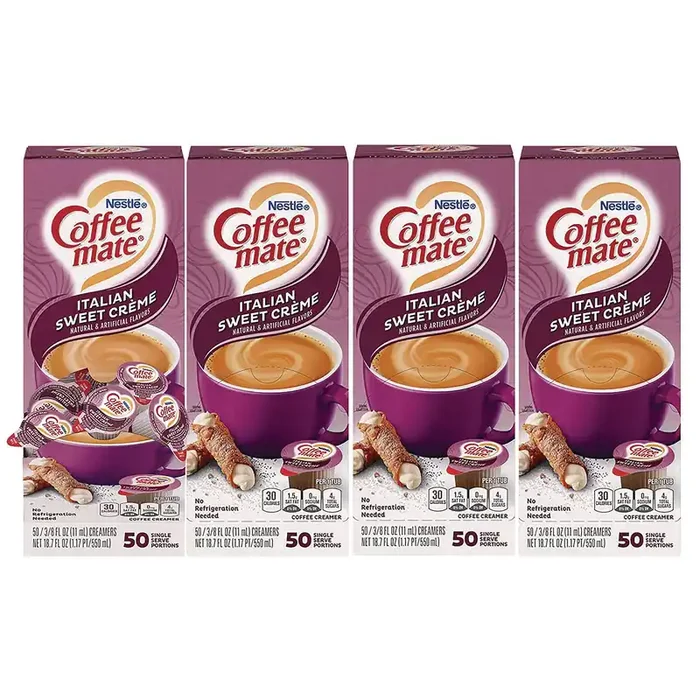 Coffee mate® Liquid Coffee Creamer, Italian Sweet Cream, 0.38 oz Mini Cups, 50/Box, 4 Boxes/Carton