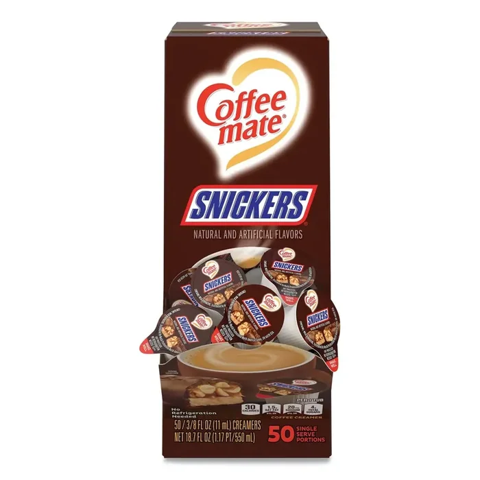 Coffee mate® Liquid Coffee Creamer, Snickers, 0.38 oz Mini Cups, 50/Box
