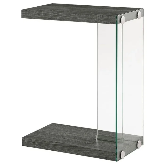 Colby C-Shaped Side Table in Weathered Gray – Engineered Wood and Tempered Glass Accent Table for Living Room, Sofa, Laptop, or End Table