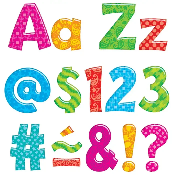 Colorful Patterns 4-Inch Playful Uppercase/Lowercase Combo Pack (English/Spanish) Ready Letters®