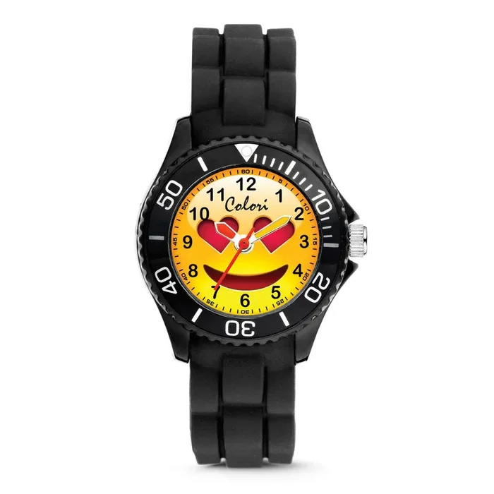 Colori Happy Smile Hearts 30mm Black Key Ring Watch Set XWA5719