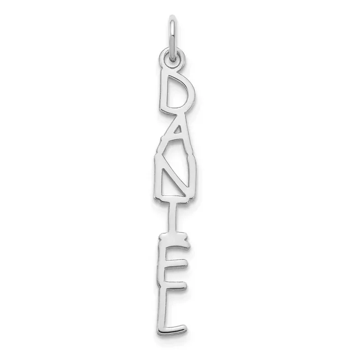 Comic Sans Font Vertical Name Plate Charm Sterling Silver Rhodium-plated XNA1168SS