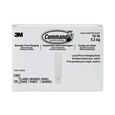 Command™ Picture Hanging Strips, Value Pack, Large, Removable, Holds Up To 16 Lbs, 0.75 X 3.65, White, 120 Pairs/pack