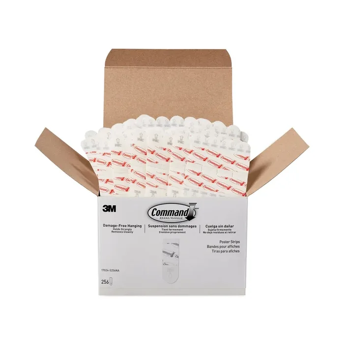 Command™ Poster Strips, Removable, Holds Up To 1 Lb Per Pair, 1.63 X 2.75, White, 256/pack