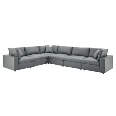 Commix 6-Piece Down Filled Overstuffed Vegan Leather Sectional Sofa / EEI-4921