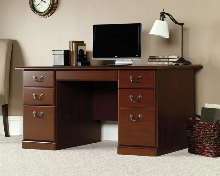 Computer Desk in Classic Cherry – Spacious Surface, File Storage & Hidden CPU Storage for Home Office