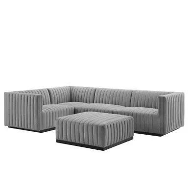 Conjure 5-Piece Channel Tufted Upholstered Fabric Sectional / EEI-5796