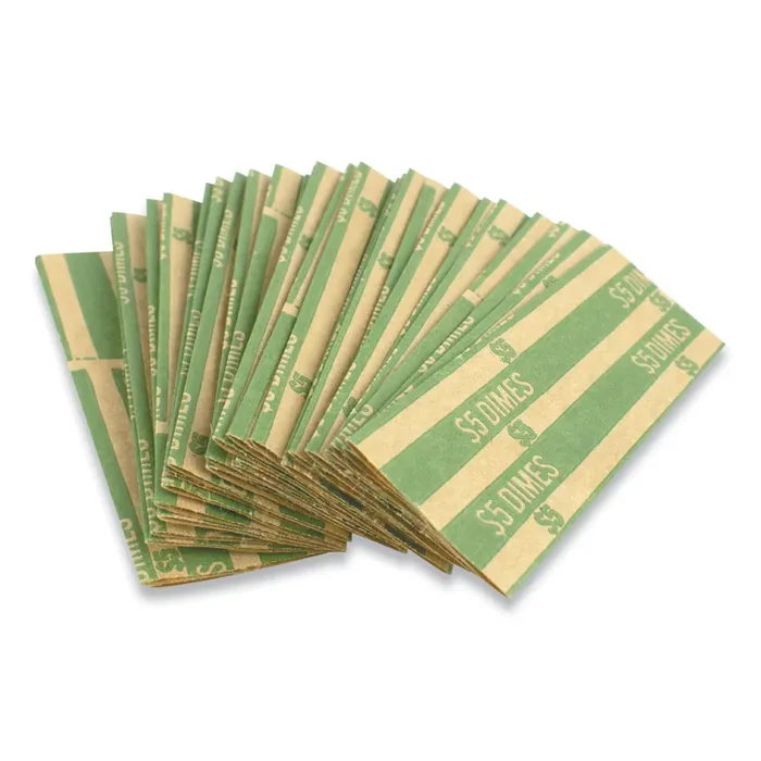 CONTROLTEK® Flat Tubular Coin Wrap, Dimes, 5.00, Green, 1,000/box