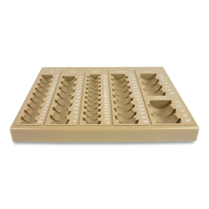CONTROLTEK® Plastic Coin Tray, 6 Compartments, Stackable, 7.75 X 10 X 1.5, Tan