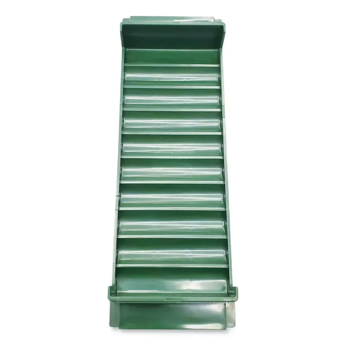 CONTROLTEK® Stackable Plastic Coin Tray, Dimes, 10 Compartments, Stackable, 3.75 X 11.5 X 1.5, Green, 2/pack