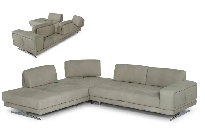 Coronelli Collezioni Mood Italian Grey Leather Left Facing Sectional Sofa