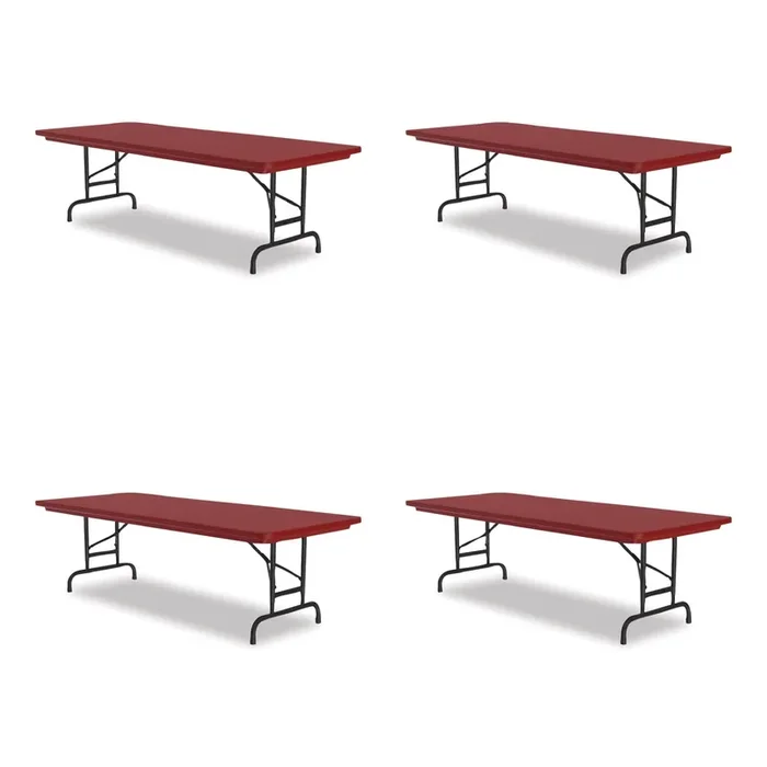 Correll® Adjustable Folding Tables, Rectangular, 60″ x 30″ x 22″ to 32″, Red Top, Black Legs, 4/Pallet