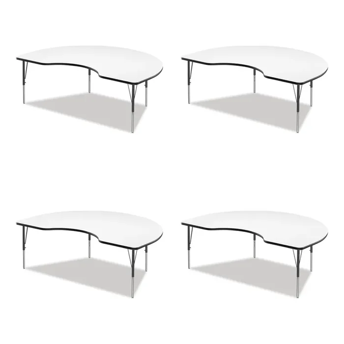 Correll® Markerboard Activity Table, Kidney Shape, 72″ x 48″ x 19″ to 29″, White Top, Black Legs, 4/Pallet