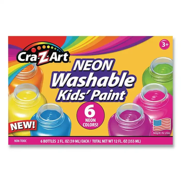 Cra-Z-Art® Neon Washable Kids‘ Paint, 6 Assorted Neon Colors, 2 Oz Bottle, 6/pack