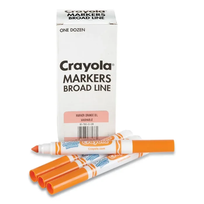 Crayola® Broad Line Washable Markers, Broad Bullet Tip, Orange, 12/box