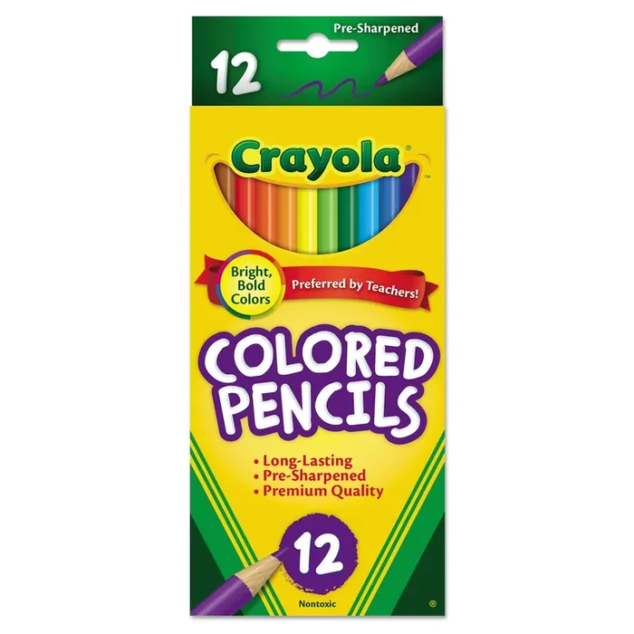 Crayola® Long-Length Colored Pencil Set, 3.3 mm, 2B, Assorted Lead and Barrel Colors, Dozen