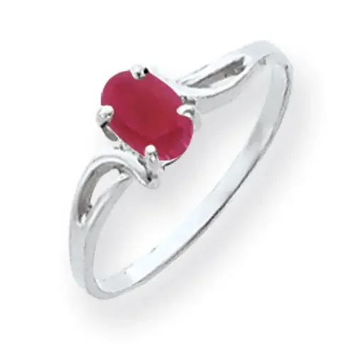 Created Ruby Ring 14k white Gold 6x4mm Oval Y4649CR
