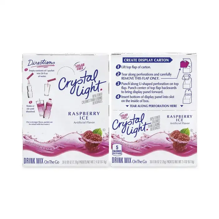 Crystal Light® On-The-Go Sugar-Free Drink Mix, Raspberry Ice, 0.08 oz Single-Serving Tube, 30/Pk, 2 Packs/Carton