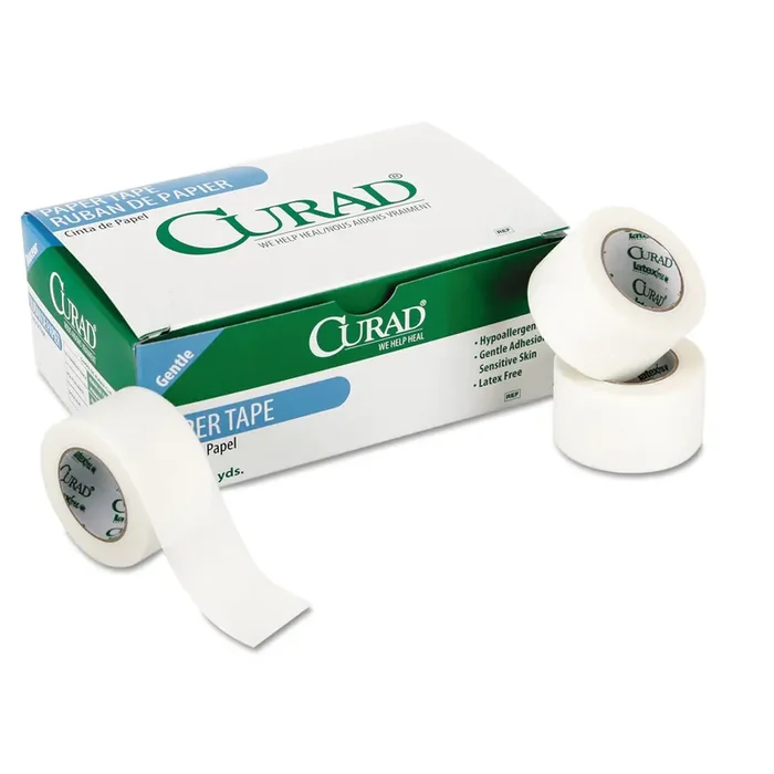 Curad® Paper Adhesive Tape, Medium-Duty, Acrylic/Paper, 1″ x 10 yds, White, 12/Pack