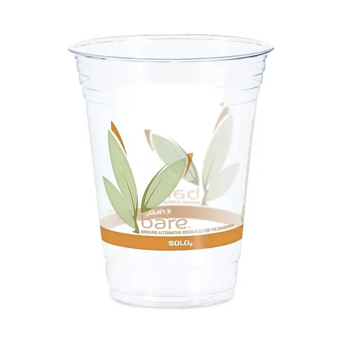 Dart® Bare Eco-Forward RPET Cold Cups, 16 oz to 18 oz, Plastic, Leaf Design, 50/Pack