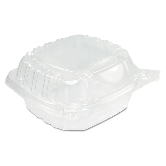Dart® ClearSeal Hinged-Lid Plastic Containers, Sandwich Container, 13.8 oz, 5.4 x 5.3 x 2.6, Clear, Plastic, 500/Carton
