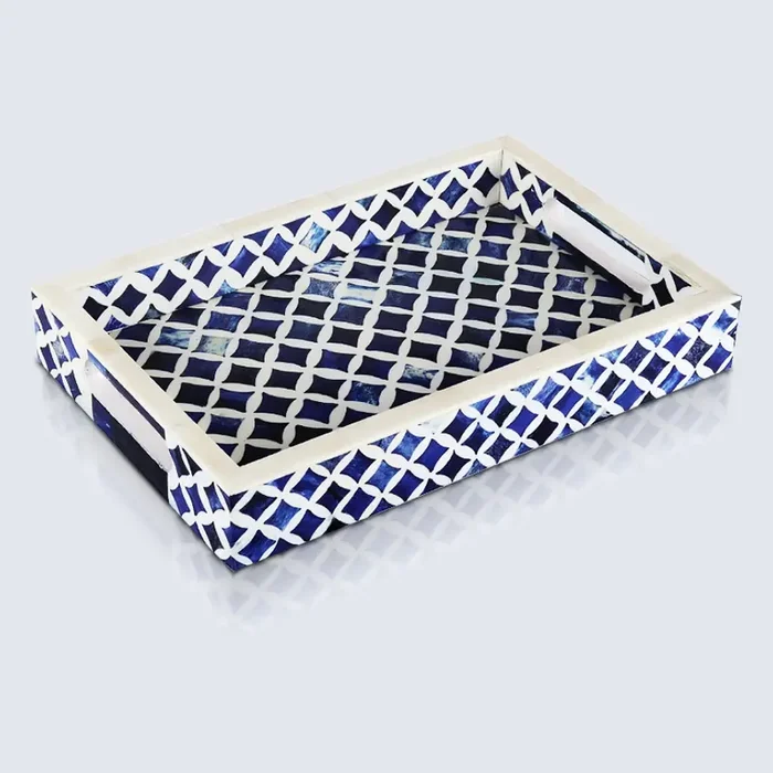 Decorative Trays Indigo Pattern Bone & Resin Inlay Collection in 12×8