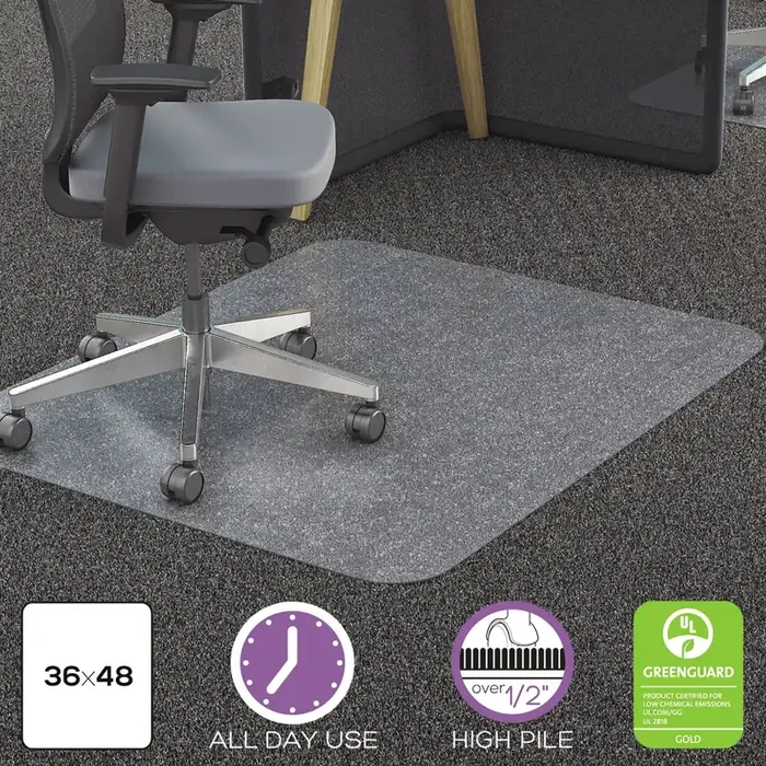 deflecto® All Day Use Chair Mat – All Carpet Types, 36 X 48, Rectangular, Clear
