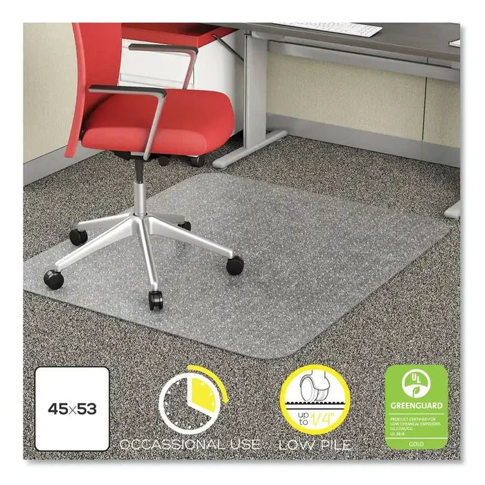 deflecto® Economat Occasional Use Chair Mat For Low Pile Carpet, 45 X 53, Rectangular, Clear