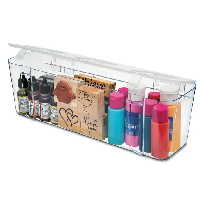 deflecto® Stackable Caddy Organizer, Large, Plastic, 13.24 x 4 x 4.38, White