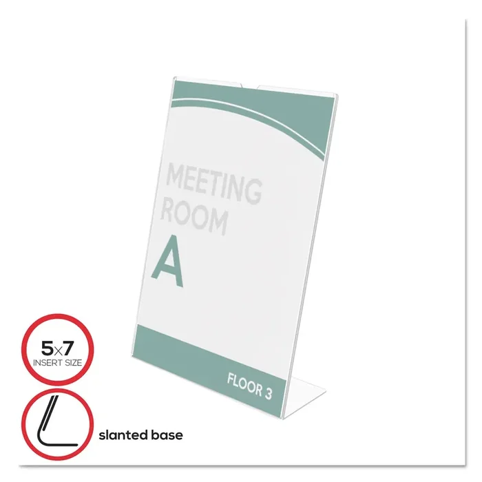 deflecto® Superior Image Slanted Sign Holder, Portrait, 5 X 7 Insert, Clear
