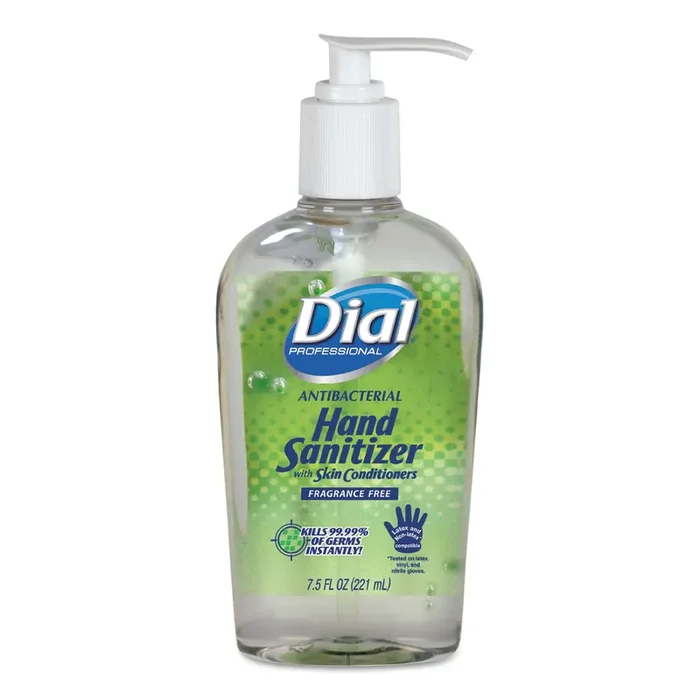 Dial® Professional Antibacterial With Moisturizers Gel Hand Sanitizer, 7.5 Oz Pump Bottle, Fragrance-Free, 12/carton