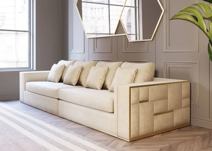 Divani Casa Mobray Glam Beige and Gold Fabric Sofa