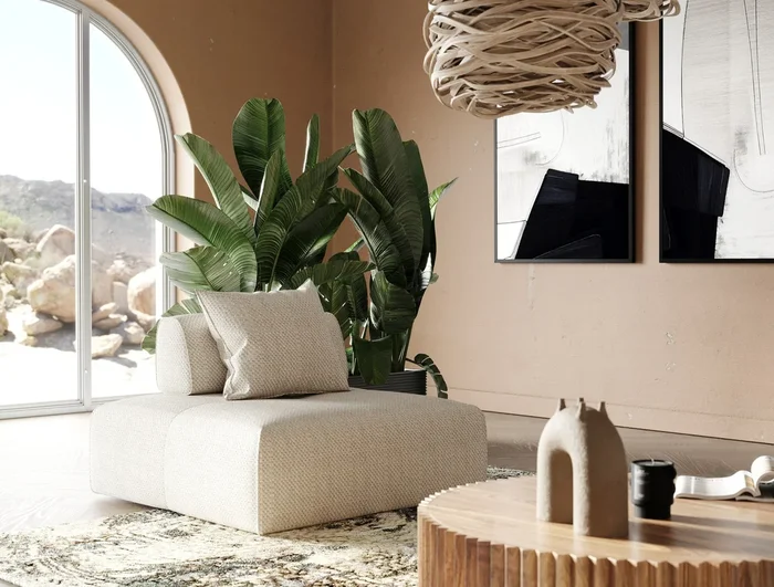 Divani Casa Mondo Modern Modular Beige Fabric Armless Seat