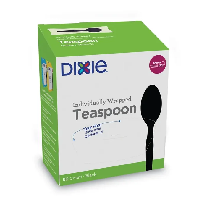 Dixie® Grab‘N Go Wrapped Cutlery, Spoon, Plastic, Black, 90/Box
