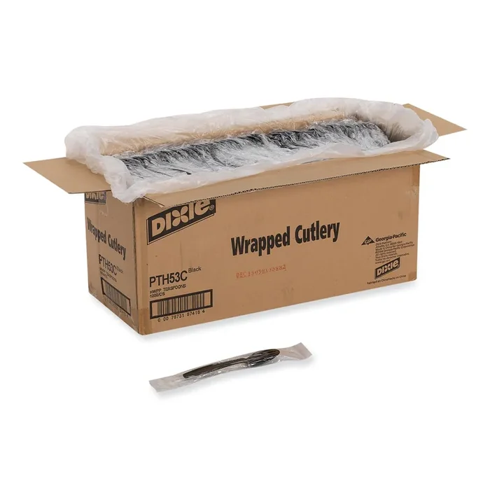 Dixie® Individually Wrapped Heavyweight Spoons, Plastic, Black, 1,000/Carton